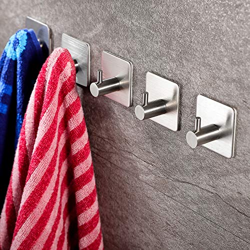 ZUNTO 5 Pezzi Ganci Adesivi in Acciaio Inox Ganci portasciugamani Gancio Appendiabiti da Parete per Cucina e Bagno