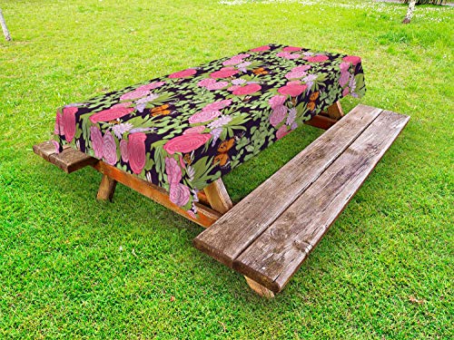 ABAKUHAUS Floreale Tovaglia da Esterno, Natura Tema Garden Art, Tovaglia da Picnic Lavabile Decorativa, 145 cm x 265 cm, Multicolore