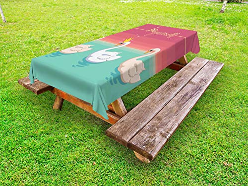 ABAKUHAUS Detto Tovaglia da Esterno, Motivazionali Acquatici Uccelli, Tovaglia da Picnic Lavabile Decorativa, 145 cm x 265 cm, Pallido Rubino Seafoam