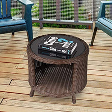Outsunny Tavolino da Giardino Rotondo con Vano Portaoggetti in Rattan PE e Ripiano in Vetro, 51x51x42cm Marrone