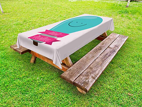 ABAKUHAUS Energia positiva Tovaglia da Esterno, Articolo Sorridente, Tovaglia da Picnic Lavabile Decorativa, 145 cm x 210 cm, Hot Pink Scuro Seafoam