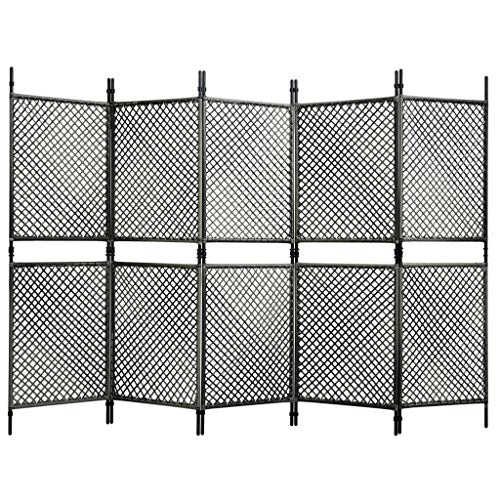 FAMIROSA Paravento a 5 Pannelli in Polyrattan Antracite 300x200 cm
