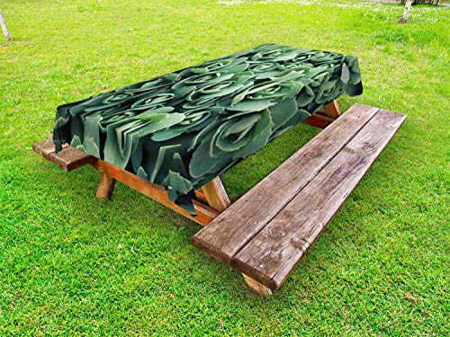 ABAKUHAUS Colore Naturale Tovaglia da Esterno, Macro Foglie Blooming, Tovaglia da Picnic Lavabile Decorativa, 145 cm x 265 cm, Laurel Verde Felce Verde