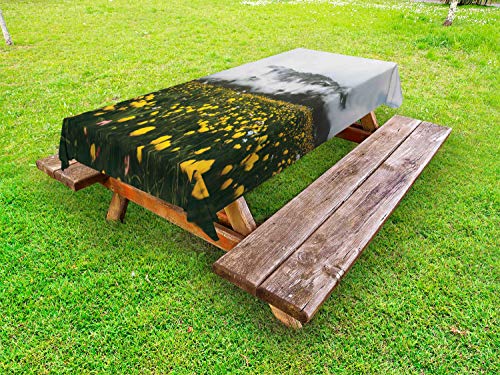 ABAKUHAUS Paesaggio Tovaglia da Esterno, Foothill con i Fiori, Tovaglia da Picnic Lavabile Decorativa, 145 cm x 305 cm, Multicolore