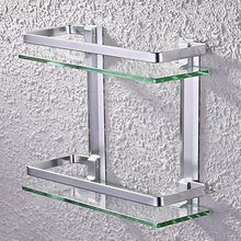 DXMRWJ Portasciugamani Foratura Mensola in Vetro angolare per Bagno Mensole in Vetro temperato Quadrato a 2 Livelli con Guida in Alluminio a Parete 14 Pollici 02.01