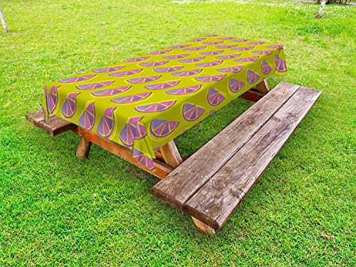 ABAKUHAUS agrume Tovaglia da Esterno, Pennellate di Frutta Fette, Tovaglia da Picnic Lavabile Decorativa, 145 cm x 265 cm, Giallo Verde Fuchsia