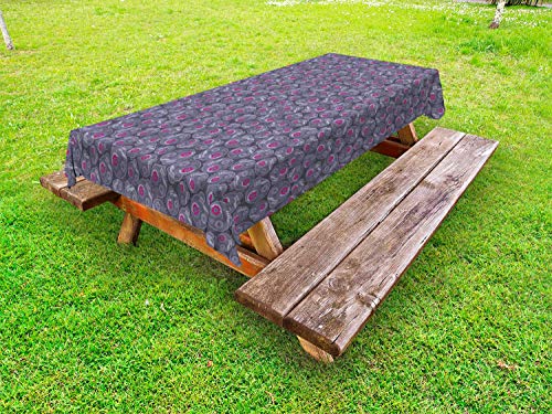 ABAKUHAUS Teschio di Zucchero Tovaglia da Esterno, Retro Skulls Fiori, Tovaglia da Picnic Lavabile Decorativa, 145 cm x 305 cm, Dark Indigo Purpleblue