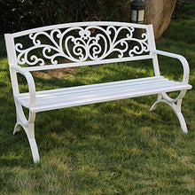 Banco de jardín de 51 pulgadas con patio de metal tallado asientos al aire libre, Banco de parque metálico con reposabrazos y respaldo, Patio porche delantero camino césped cubierta muebles ZDDAB
