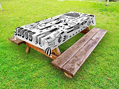 ABAKUHAUS Circo Tovaglia da Esterno, Twins Acrobat Snake Lady, Tovaglia da Picnic Lavabile Decorativa, 145 cm x 265 cm, Charcoal Grey And White