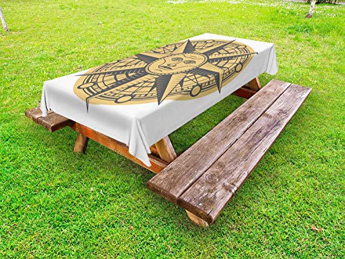 ABAKUHAUS Vintage Tattoo Nautical Tovaglia da Esterno, Sun Compass Art, Tovaglia da Picnic Lavabile Decorativa, 145 cm x 305 cm, Purpleblue Marrone Pastello