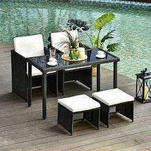 Outsunny Set Mobili da Giardino Rattan 5 Pezzi Tavolo 2 Sedie 2 Poggiapiedi con Cuscini Combinabili a Rettangolo