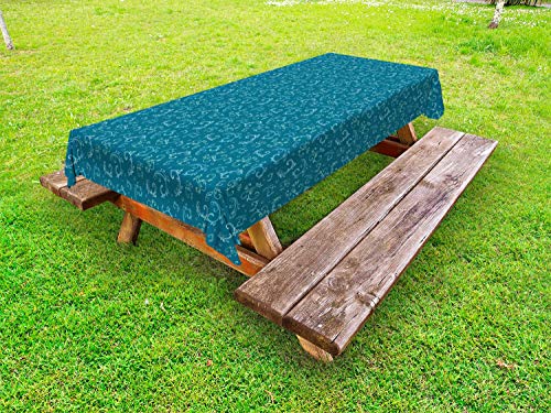 ABAKUHAUS Garden Art Tovaglia da Esterno, Filiali Curly Bubbles, Tovaglia da Picnic Lavabile Decorativa, 145 cm x 210 cm, Blu Petrolio e Seafoam
