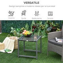Outsunny Tavolino da caffè da Giardino Piano in Vetro Temperato in Rattan Alluminio 50 x 49,5 x 50 cm