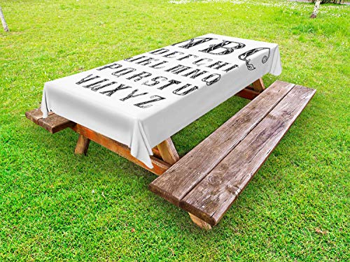 ABAKUHAUS Alfabeto Tovaglia da Esterno, Ornamentali Lettere dalla A alla Z, Tovaglia da Picnic Lavabile Decorativa, 145 cm x 265 cm, Charcoal Grey And White