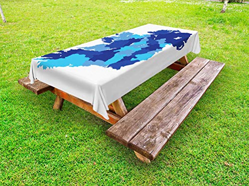 ABAKUHAUS Irlanda Mappa Tovaglia da Esterno, Monochrome Paese Mappa, Tovaglia da Picnic Lavabile Decorativa, 145 cm x 265 cm, Bianco Blu e Blu Scuro