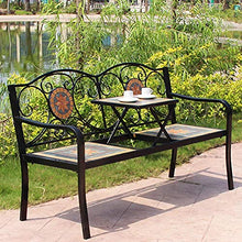 GaoF Panchina da Giardino in ghisa da 59 Pollici, panchina da Giardino in ghisa, panchina da Esterno Resistente alle intemperie con Tavolo Centrale Regolabile, panchina in Metallo retrò a 2 posti,