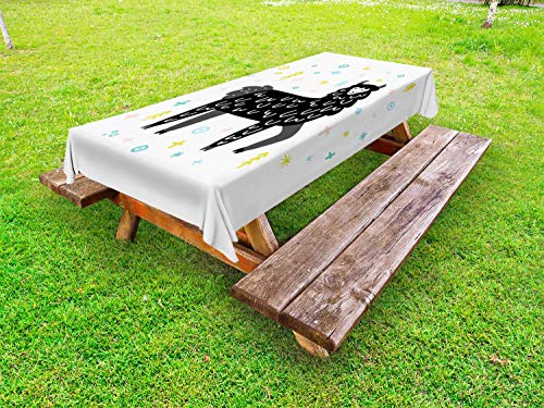 ABAKUHAUS Lama Tovaglia da Esterno, Childish Cartoon Camel Esotico, Tovaglia da Picnic Lavabile Decorativa, 145 cm x 265 cm, Charcoal Grigio Multicolore