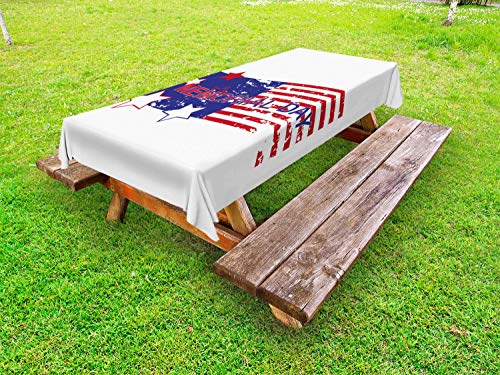 ABAKUHAUS Giorno della Memoria Tovaglia da Esterno, Grungy Bandiera Americana, Tovaglia da Picnic Lavabile Decorativa, 145 cm x 210 cm, Scuro Lavanda Vermilion