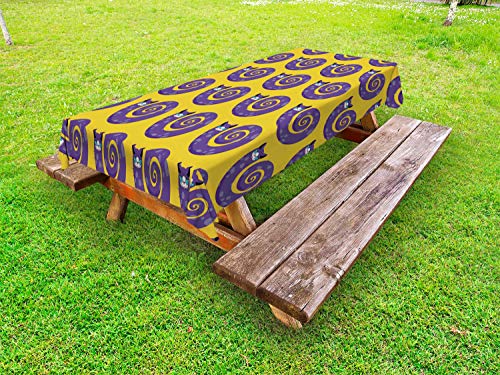 ABAKUHAUS Infantile Tovaglia da Esterno, Gatti a Spirale Forme d'Arte, Tovaglia da Picnic Lavabile Decorativa, 145 cm x 265 cm, Terra Giallo e Blu Violetto
