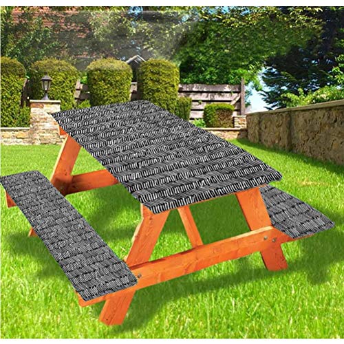 Tovaglia da picnic in bianco e nero, con bordo elastico, 60 x 72 cm, set da 3 pezzi, per campeggio, sala da pranzo, all'aperto, parco, patio