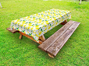 ABAKUHAUS Limoni Tovaglia da Esterno, Citrus Leaves Graphic Fiore, Tovaglia da Picnic Lavabile Decorativa, 145 cm x 265 cm, Giallo Fern Green