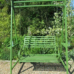 Jonart Design Wimbledon - Panca da giardino in legno verde invecchiato, a due posti, con panca a dondolo