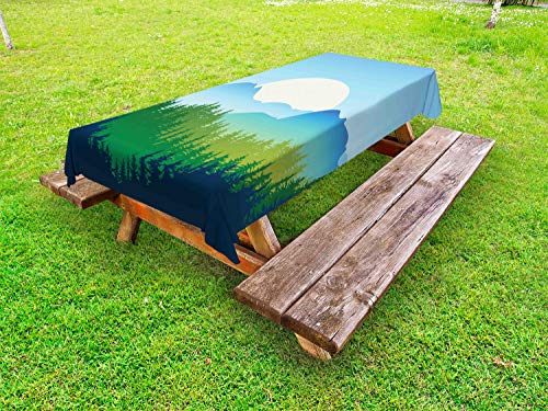 ABAKUHAUS Sempreverde Tovaglia da Esterno, Spring Season Woodland, Tovaglia da Picnic Lavabile Decorativa, 145 cm x 265 cm, Cielo Azzurro e Verde