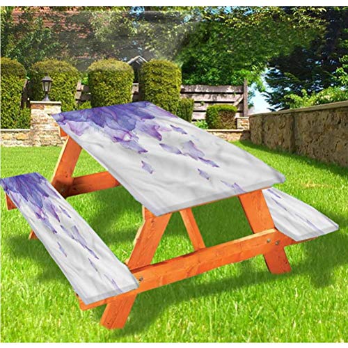 LEWIS FRANKLIN Tenda da doccia con fiori, tavolo da picnic e panchina, tovaglia con bordo elastico in acqua, 60 x 170 cm, set da 3 pezzi per tavolo pieghevole