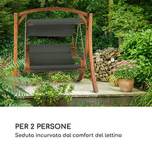 blumfeldt Maui Hollywoodschaukel - Dondolo, Sedile: 110 cm, 2 Posti, Tenda da Sole incl, Materiale: Legno Massiccio e Poliestere, Catene in Acciaio Inox, Viti Inox Zincate, Grigio Scuro