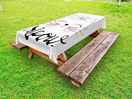 ABAKUHAUS Gatto Tovaglia da Esterno, Charme Meow Principessa, Tovaglia da Picnic Lavabile Decorativa, 145 cm x 210 cm, Rosa Dimgray Bambino