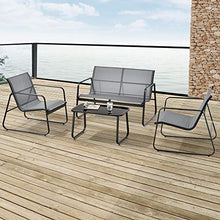 [en.casa] Set di Mobili da Giardino Arredo Esterno Set Composto di 1 Divano a 2 Posti + 2 Sedie con Braccioli + 1 Tavolino Basso con Piano in Vetro - Grigio Chiaro/Nero