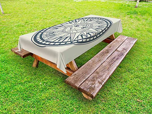 ABAKUHAUS Vintage Tattoo Nautical Tovaglia da Esterno, Retro Sun Compass, Tovaglia da Picnic Lavabile Decorativa, 145 cm x 305 cm, Guscio d'uovo e Ardesia Blu