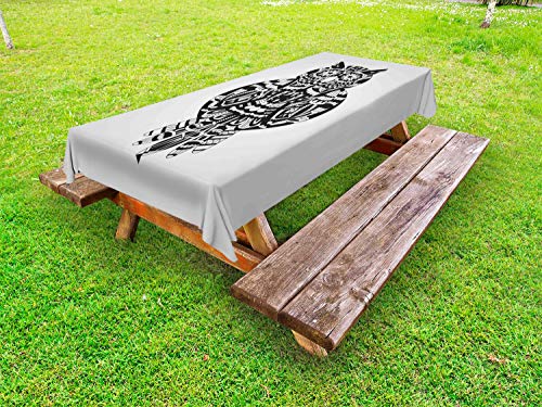ABAKUHAUS Owl Stampa Tovaglia da Esterno, Zentangle Graphic Uccello, Tovaglia da Picnic Lavabile Decorativa, 145 cm x 210 cm, Marrone Pallido Talpa