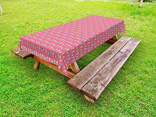 ABAKUHAUS Etnico Tovaglia da Esterno, Vivid Lambs Fumetto, Tovaglia da Picnic Lavabile Decorativa, 145 cm x 305 cm, Rosa Multicolor