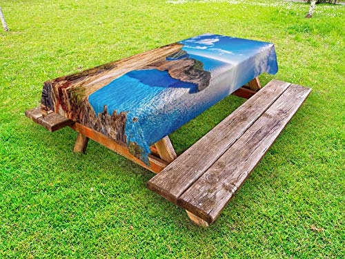 ABAKUHAUS Grecia Tovaglia da Esterno, Navagio sull'isola di Zante, Tovaglia da Picnic Lavabile Decorativa, 145 cm x 265 cm, Azzurro Blu Bianco