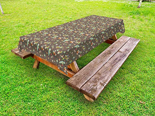 ABAKUHAUS Uccelli Tovaglia da Esterno, Cutsy Volante Animal, Tovaglia da Picnic Lavabile Decorativa, 145 cm x 305 cm, Taupe e Multicolore