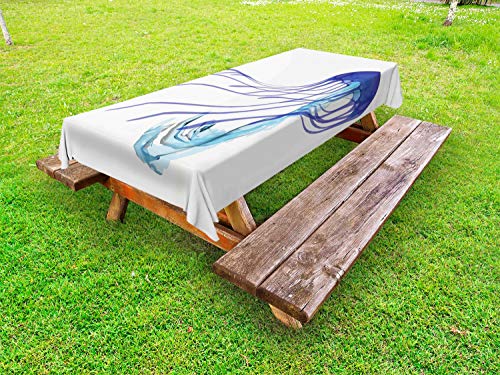ABAKUHAUS Medusa Tovaglia da Esterno, per Gli Animali Acquatici Tentacles, Tovaglia da Picnic Lavabile Decorativa, 145 cm x 210 cm, off White Persian Blue