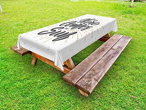 ABAKUHAUS Ecco Che Arriva Il Sole Tovaglia da Esterno, Frase stagionale, Tovaglia da Picnic Lavabile Decorativa, 145 cm x 265 cm, Charcoal Grigio Ecru
