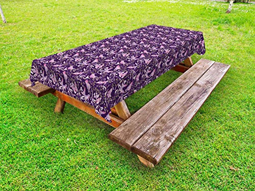 ABAKUHAUS Primavera Tovaglia da Esterno, Filiali Floreale delle Farfalle, Tovaglia da Picnic Lavabile Decorativa, 145 cm x 265 cm, Dark Purple Multicolor