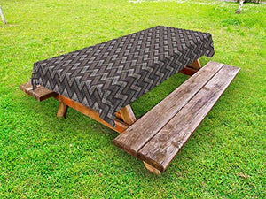 ABAKUHAUS Astratto Tovaglia da Esterno, Scribbled Zigzag Pattern, Tovaglia da Picnic Lavabile Decorativa, 145 cm x 210 cm, Scuro Taupe Grigio Scuro Tan