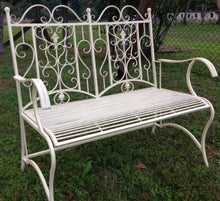 Clever-Deko Loverbank - Panchina da giardino in ferro battuto, colore: panna e bianco, in ferro battuto