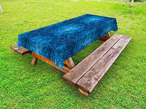 ABAKUHAUS Vintage ▾ Tovaglia da Esterno, Monotono Giardino Fiorisce, Tovaglia da Picnic Lavabile Decorativa, 145 cm x 305 cm, Blue Sea Blue Sky