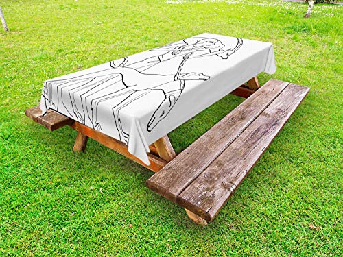 ABAKUHAUS Antilope Tovaglia da Esterno, Hunter con i Cani, Tovaglia da Picnic Lavabile Decorativa, 145 cm x 305 cm, Charcoal Grey And White
