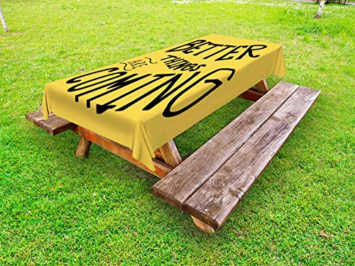 ABAKUHAUS Detto Tovaglia da Esterno, Cose Migliori Stanno arrivando, Tovaglia da Picnic Lavabile Decorativa, 145 cm x 305 cm, Senape Antracite
