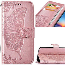 Saceebe Compatibile con Huawei Y9 2018 Custodia pelle Cover a libro Portafoglio Flip Case [Custodia in pelle goffrata con fiori e farfalle con cordino] anteriore e posteriore Bumper Case,oro rosa