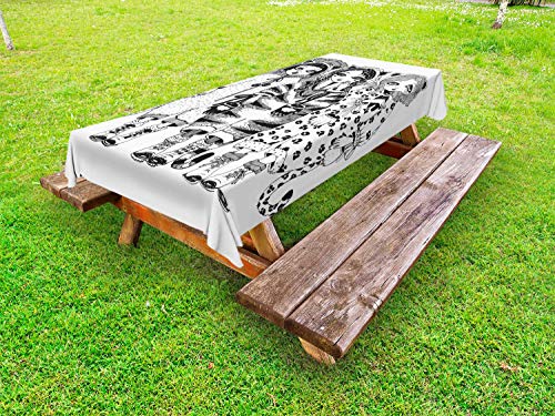 ABAKUHAUS Leone Tovaglia da Esterno, Ragazze in Costumi del Gatto, Tovaglia da Picnic Lavabile Decorativa, 145 cm x 305 cm, Grigio Antracite