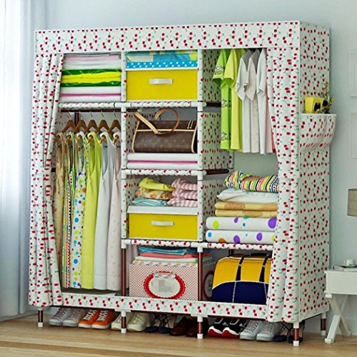 LyMei Armadio Armadio Portatile Armadio Guardaroba Organizzatore con Asta sospesa, Armadio in Tessuto in Acciaio Inox a Prova di umidità,C_150*46 * 172cm