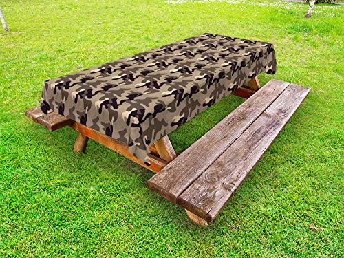 ABAKUHAUS Camo Tovaglia da Esterno, Terra Tones Camouflage, Tovaglia da Picnic Lavabile Decorativa, 145 cm x 265 cm, Taupe Scuro Tan