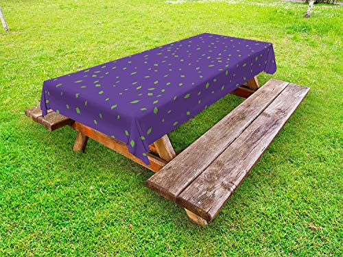 ABAKUHAUS Verde e Viola Tovaglia da Esterno, Betulla Foglie Motif, Tovaglia da Picnic Lavabile Decorativa, 145 cm x 265 cm, Quarzo e Lime Green