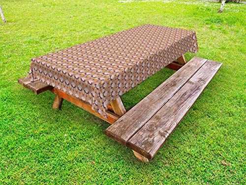 ABAKUHAUS Retro Tovaglia da Esterno, Fiori con Petali punteggiati, Tovaglia da Picnic Lavabile Decorativa, 145 cm x 305 cm, Scaldare Taupe e Calendula